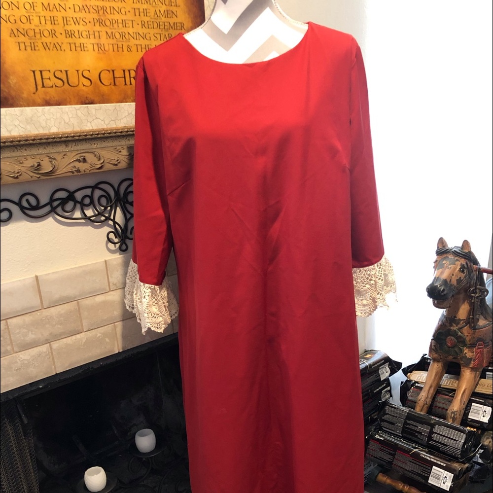 Dainty Jewell’s Rust color dress w/lace sleeve